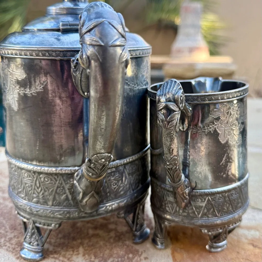 Antique Meriden Britannia 1926 Silverplate‎ Teapot Creamer Victorian Aesthetic